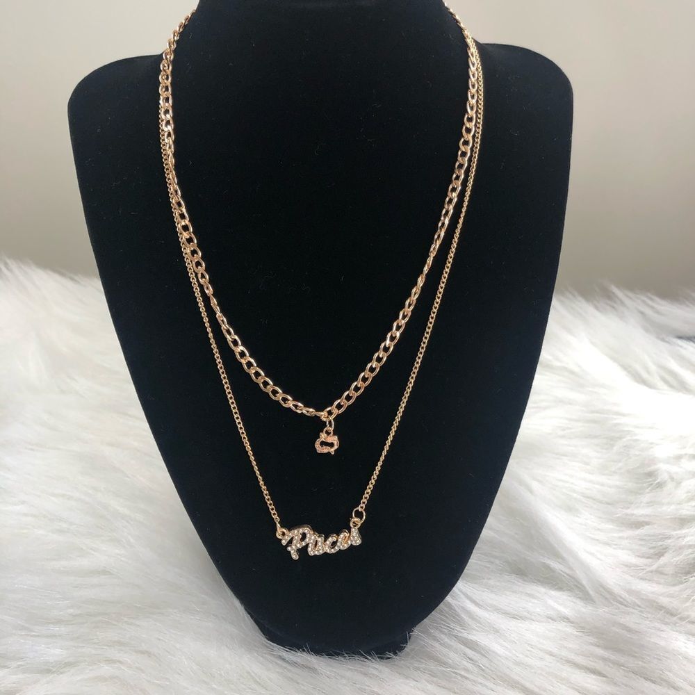 18‎ K Gold Plated Double Layer Diamond  Pisces Zodiac Sign Necklace